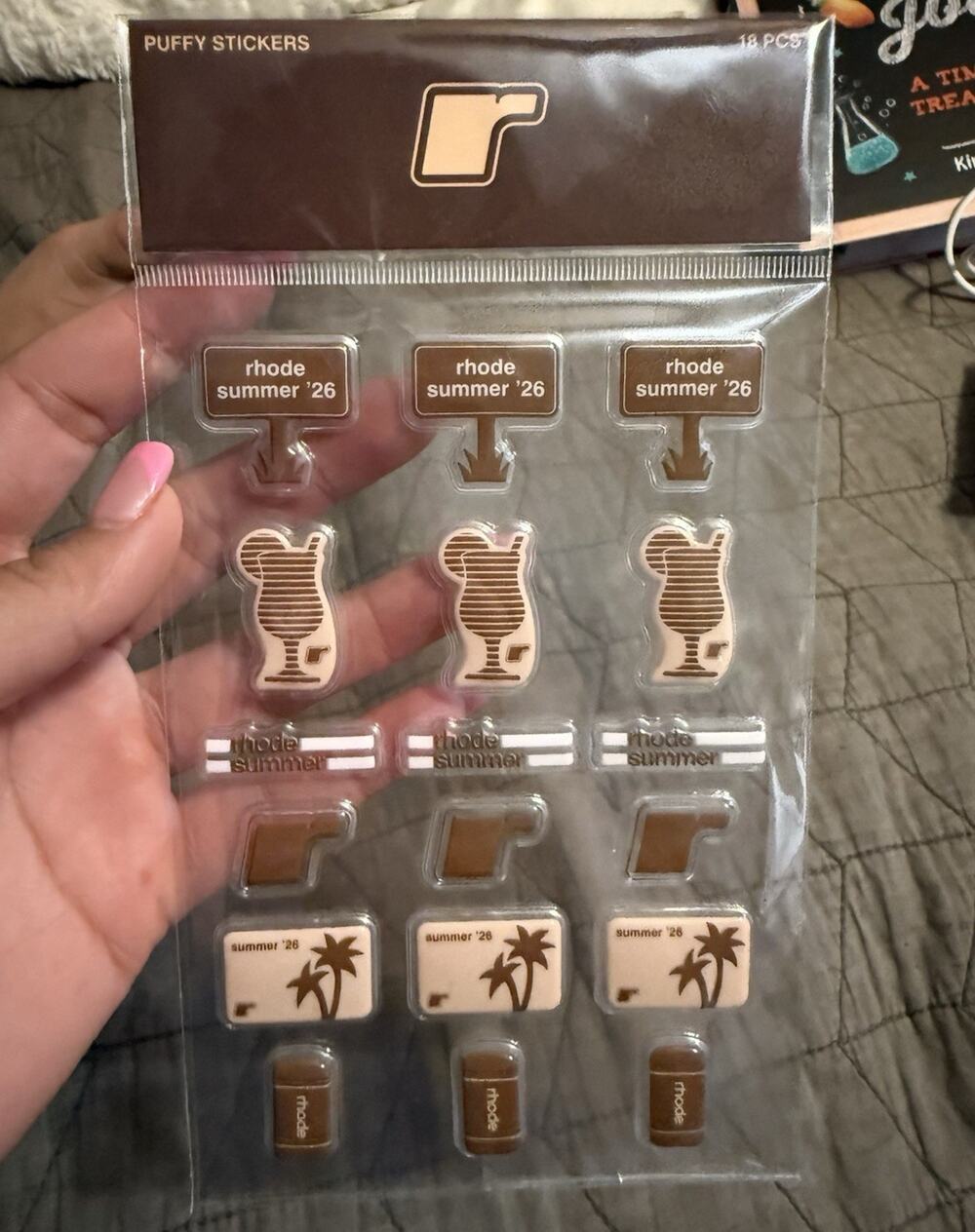 rhode Summer '26 Puffy Stickers Sheet, 18 pcs, Brown & Beige Summer Theme
